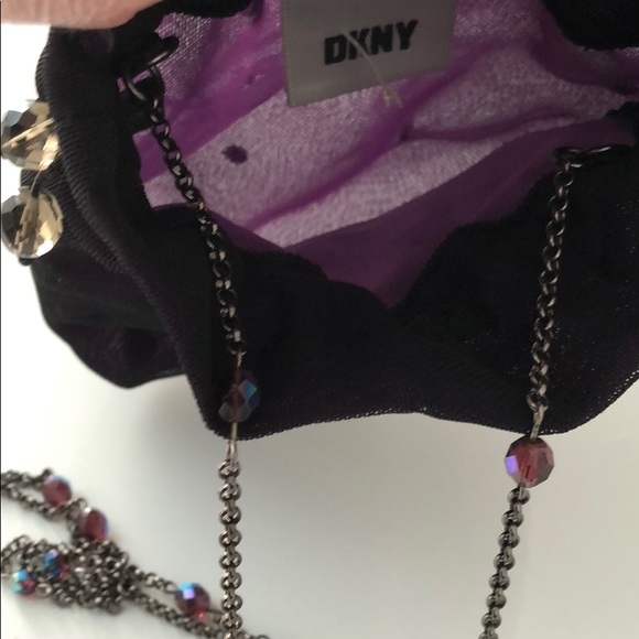 DKNY DRAWSTRING DEEP PURPLE/BLACK SILK ORGANZA BAG - Picture 4 of 16